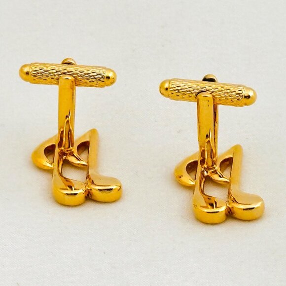 Deluxe Partial Music Note Cufflink & Tie Clip Set Gold/Silver - Picture 8 of 11